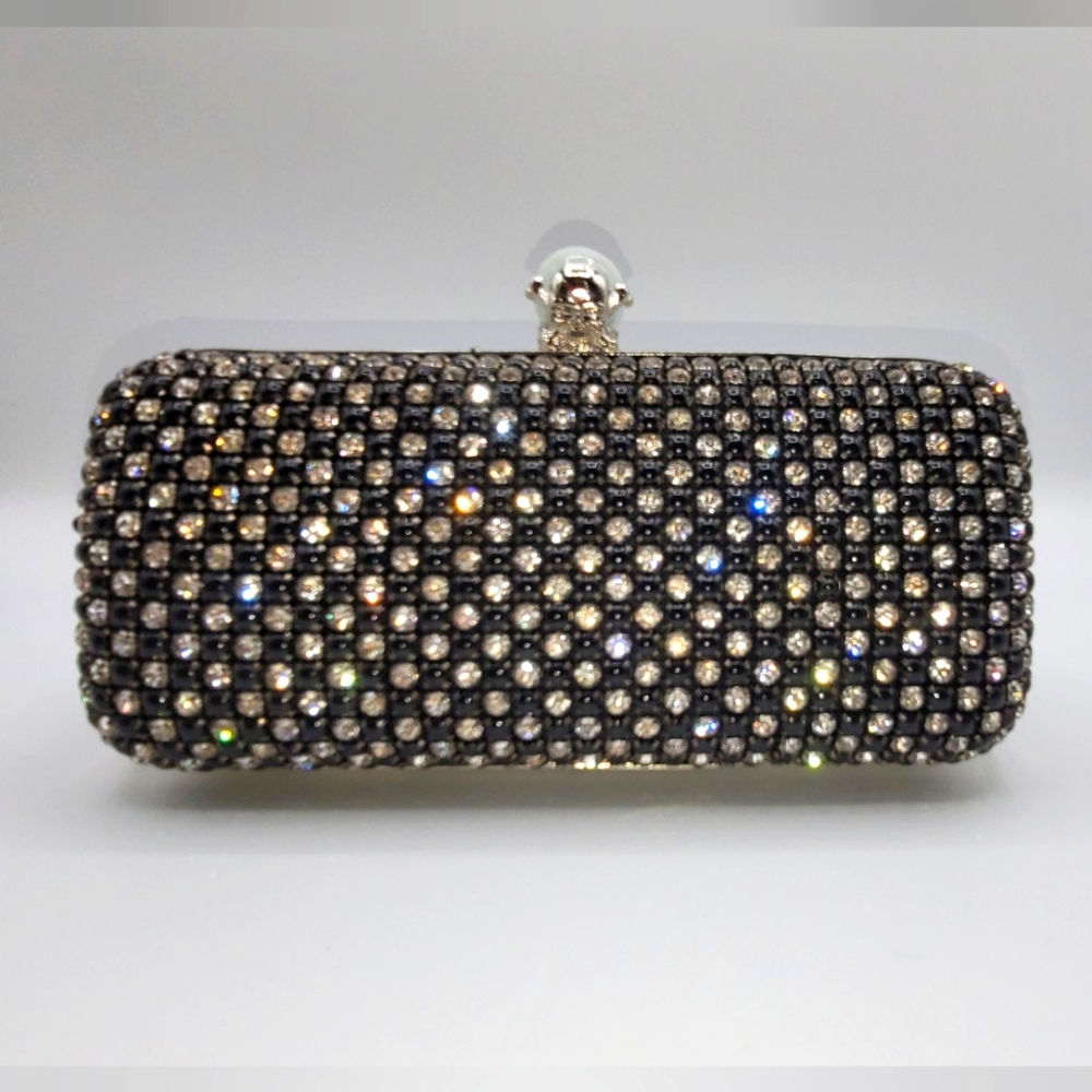 Vintage In's rhinestone all over Clutch purse with Skull Crossbone Latch + tag